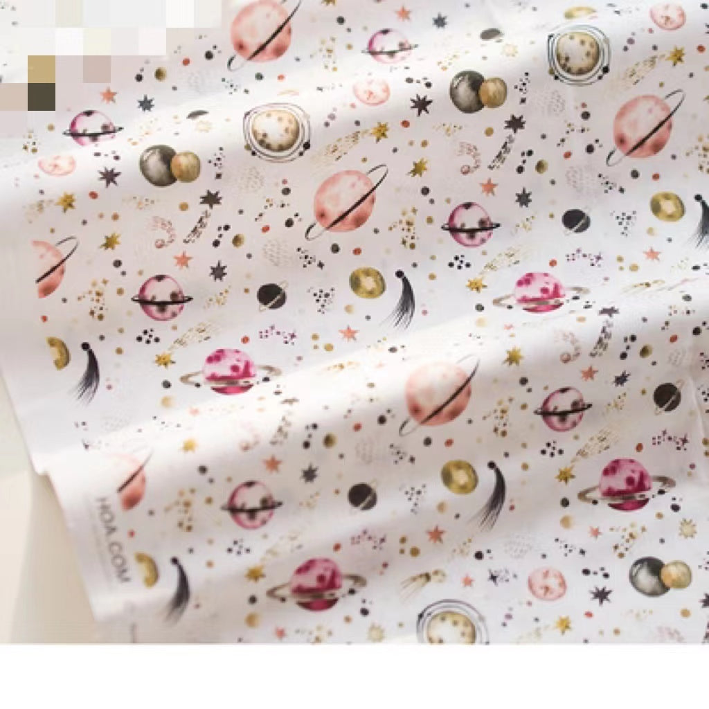 KTX-390547 Digital Printed Cotton Fabric - Cartoon Animation Starry Sky Design, 145CM Width