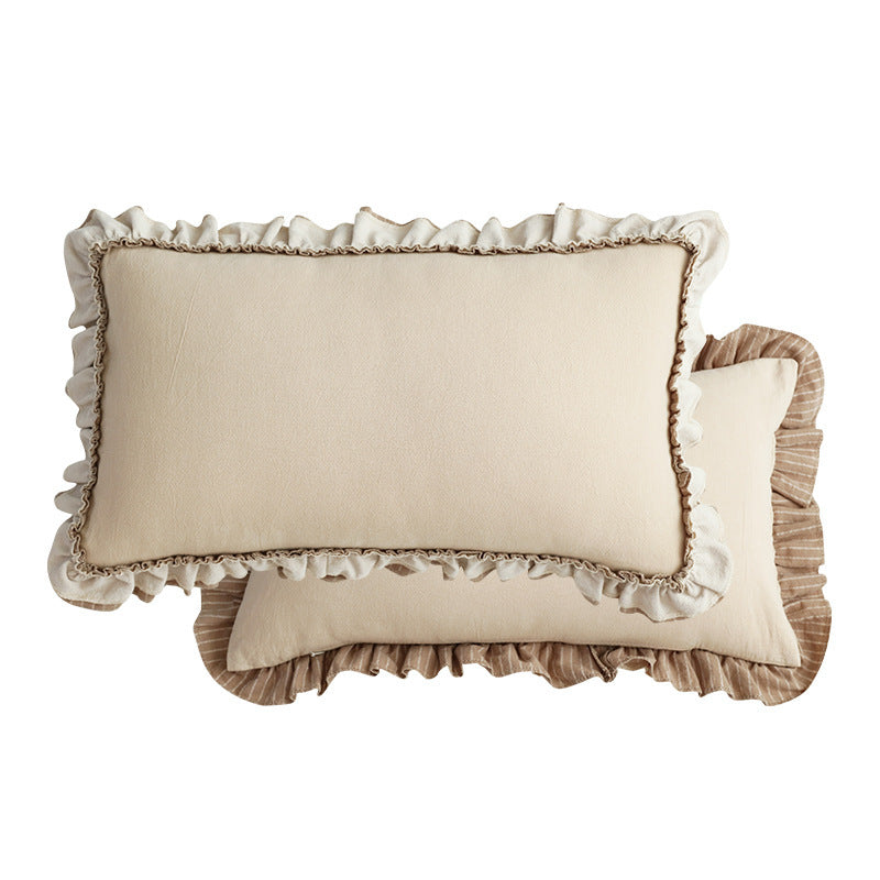 KTX-391251 Pastoral British Style Striped Sofa Cushion - Cotton and Linen, Solid Color Options Available