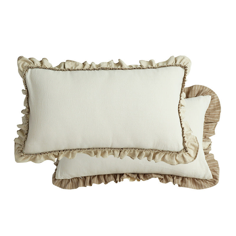 KTX-391251 Pastoral British Style Striped Sofa Cushion - Cotton and Linen, Solid Color Options Available
