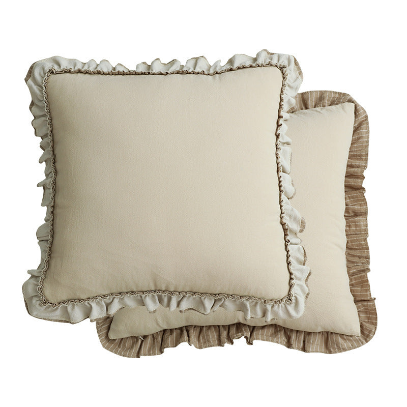 KTX-391251 Pastoral British Style Striped Sofa Cushion - Cotton and Linen, Solid Color Options Available
