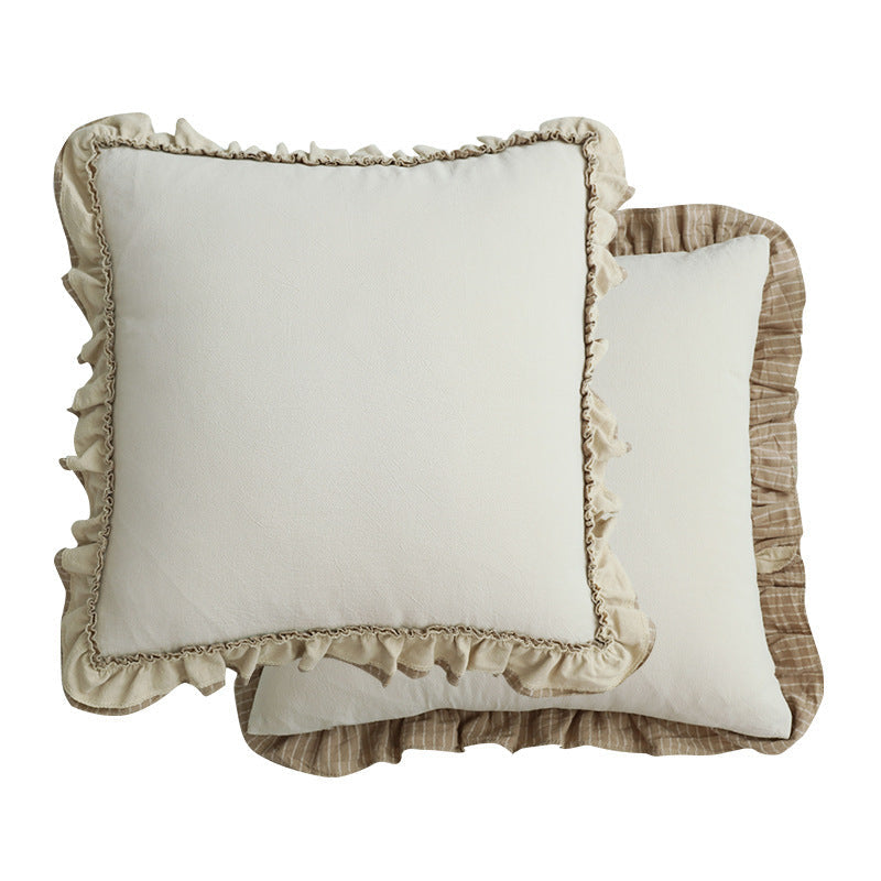 KTX-391251 Pastoral British Style Striped Sofa Cushion - Cotton and Linen, Solid Color Options Available