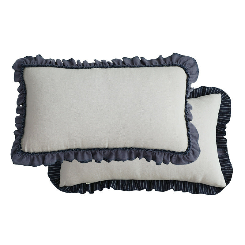KTX-391251 Pastoral British Style Striped Sofa Cushion - Cotton and Linen, Solid Color Options Available
