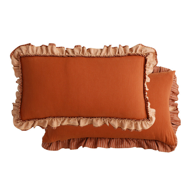 KTX-391251 Pastoral British Style Striped Sofa Cushion - Cotton and Linen, Solid Color Options Available