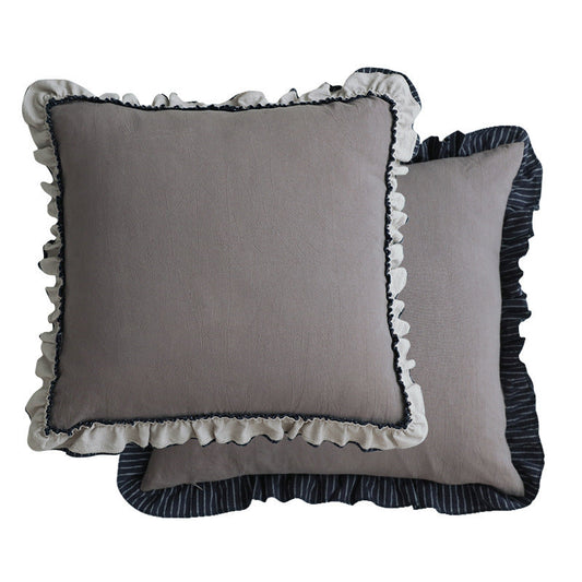KTX-391251 Pastoral British Style Striped Sofa Cushion - Cotton and Linen, Solid Color Options Available