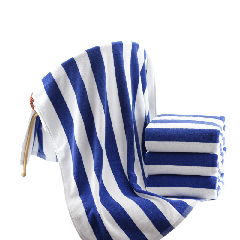 KTX-391443 Cotton Yarn-Dyed Jacquard Beach Bath Towel - Blue and White Stripe, 75 x 152 cm