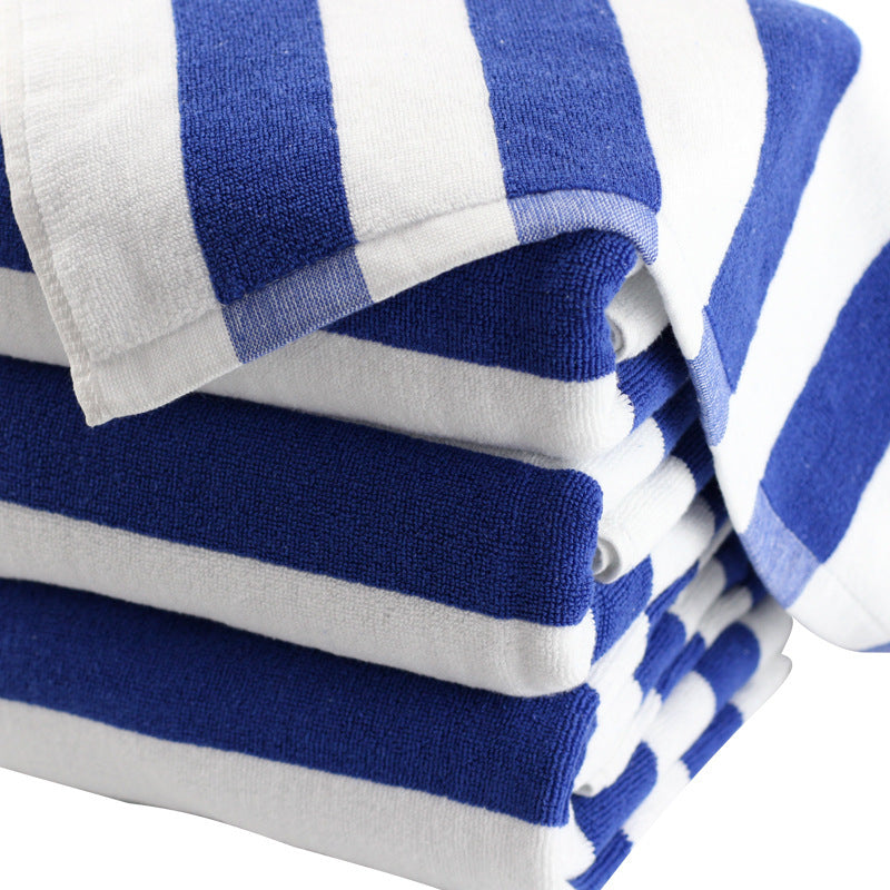 KTX-391443 Cotton Yarn-Dyed Jacquard Beach Bath Towel - Blue and White Stripe, 75 x 152 cm