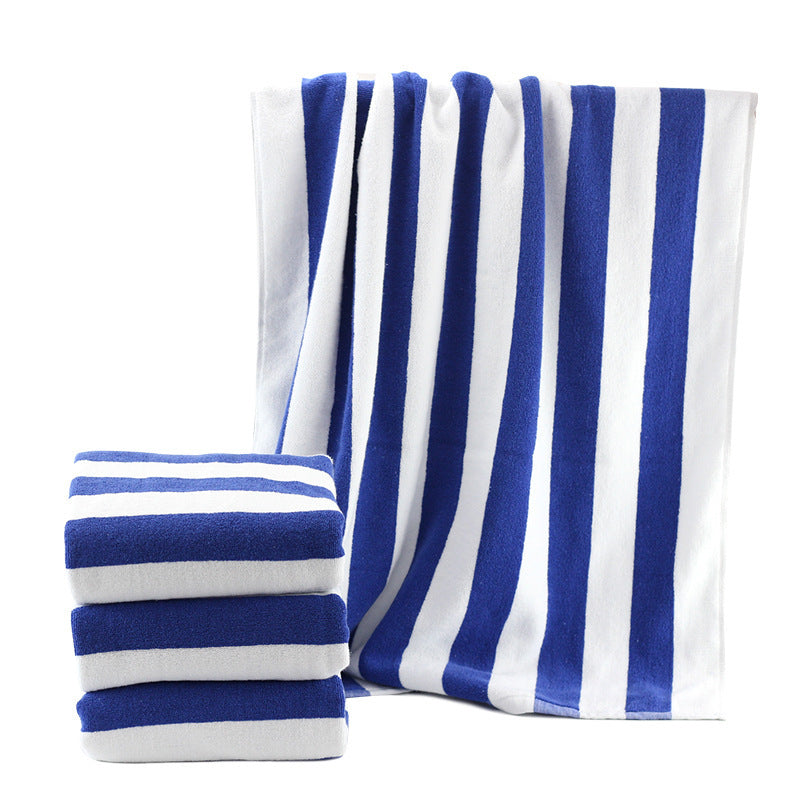 KTX-391443 Cotton Yarn-Dyed Jacquard Beach Bath Towel - Blue and White Stripe, 75 x 152 cm