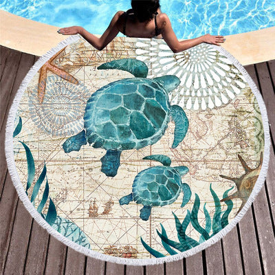 KTX-391635 Flower Color Microfiber Sea Turtle Beach Towel – 150x150cm