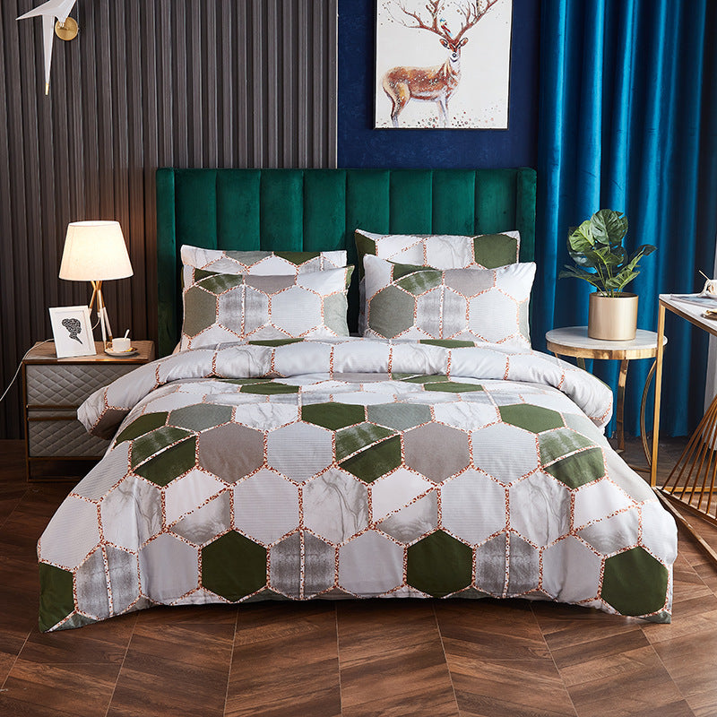 KTX-391699 Gradient Gilt Marble Double City Quilt Cover Set - Chemical Fiber, Reactive Print, Multiple Sizes Available