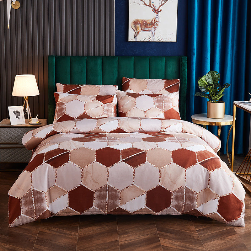 KTX-391699 Gradient Gilt Marble Double City Quilt Cover Set - Chemical Fiber, Reactive Print, Multiple Sizes Available