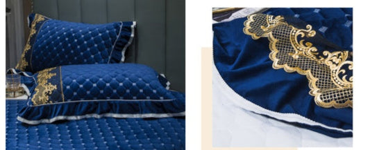 KTX-392019 Coral Velvet Baby One-Piece Bed Cover Set - Three-Piece Quilted Sheet in Blue, Red, Cream, and Green