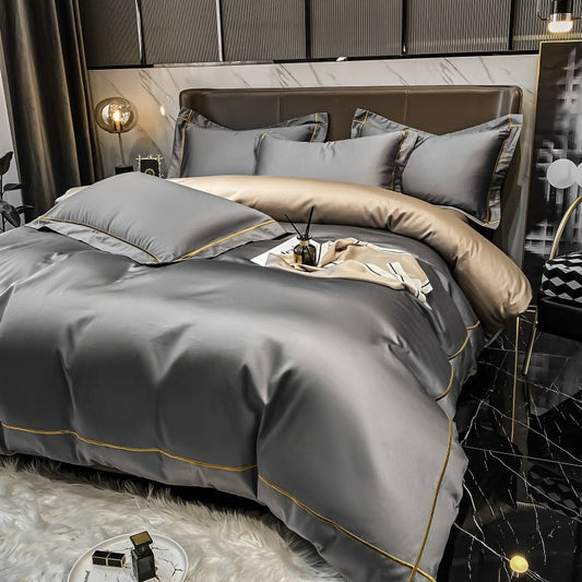 KTX-393171 Long Staple Cotton 4-Piece Quilt Set in Solid Colors, Pure Cotton Bedding with Quilted Design