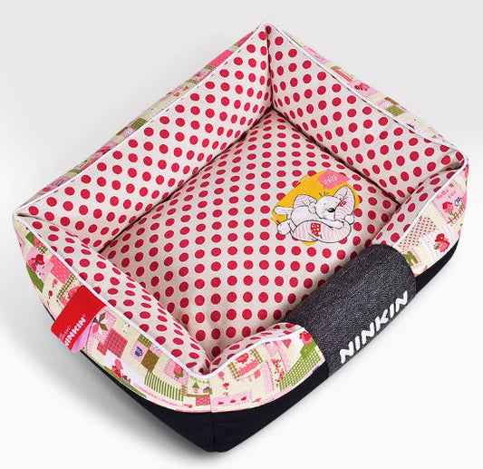 KTX-393299 Removable and Washable Cotton Kennel in Blue, Brown, and Pink Pastoral Designs for Small to Extra Large Dogs