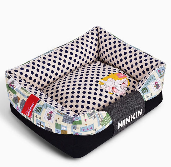 KTX-393299 Removable and Washable Cotton Kennel in Blue, Brown, and Pink Pastoral Designs for Small to Extra Large Dogs