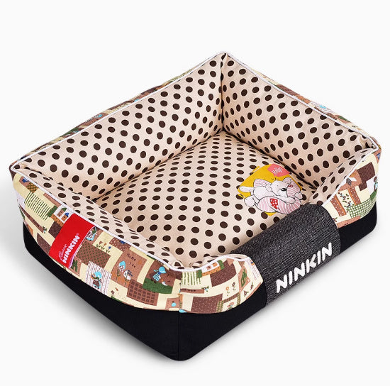 KTX-393299 Removable and Washable Cotton Kennel in Blue, Brown, and Pink Pastoral Designs for Small to Extra Large Dogs