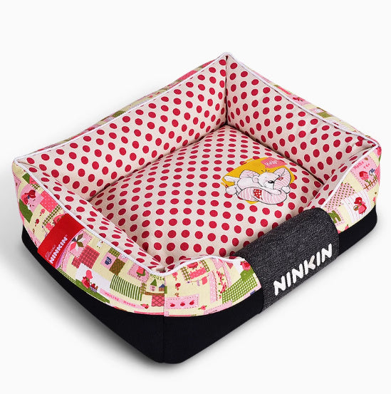 KTX-393299 Removable and Washable Cotton Kennel in Blue, Brown, and Pink Pastoral Designs for Small to Extra Large Dogs