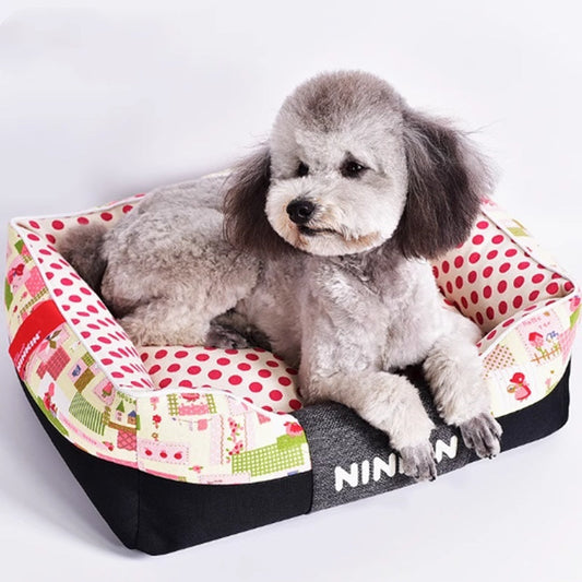 KTX-393299 Removable and Washable Cotton Kennel in Blue, Brown, and Pink Pastoral Designs for Small to Extra Large Dogs