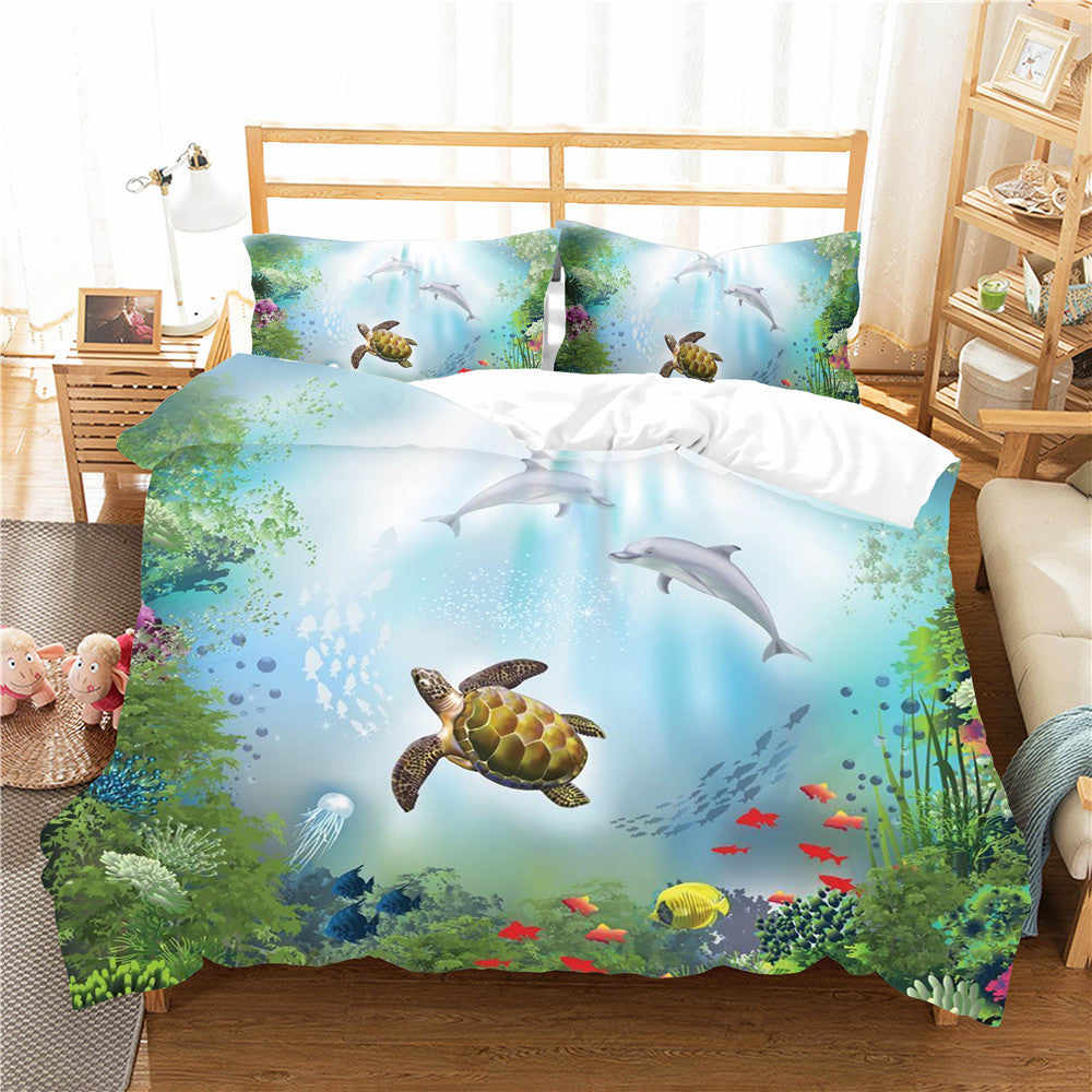 KTX-393491 Underwater World Quilted Textile Bedding Set in Polyester Fiber