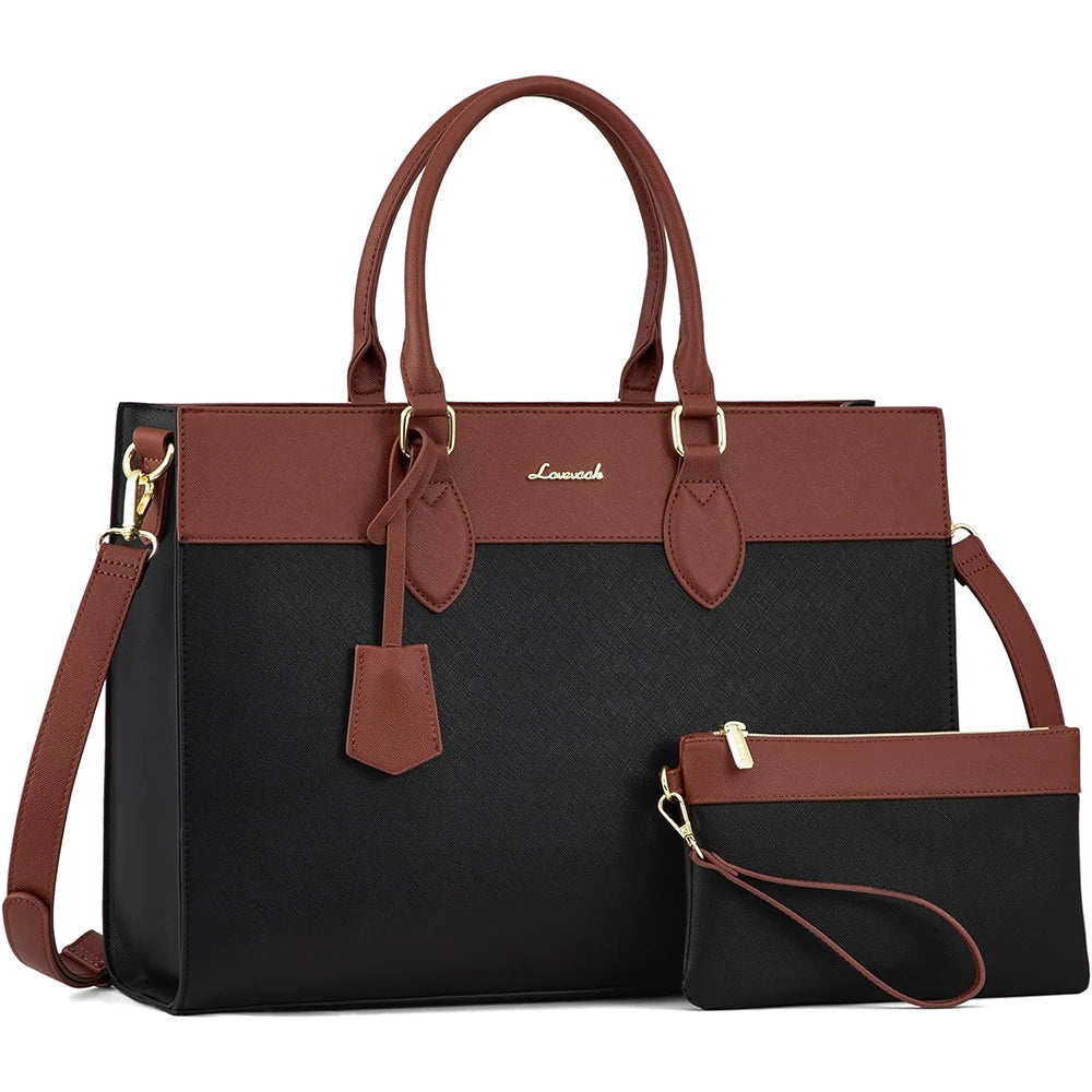 KTX-393555 Stylish 15.6 Inch Laptop Tote Bag for Women – Waterproof Leather Briefcase for Office and Work
