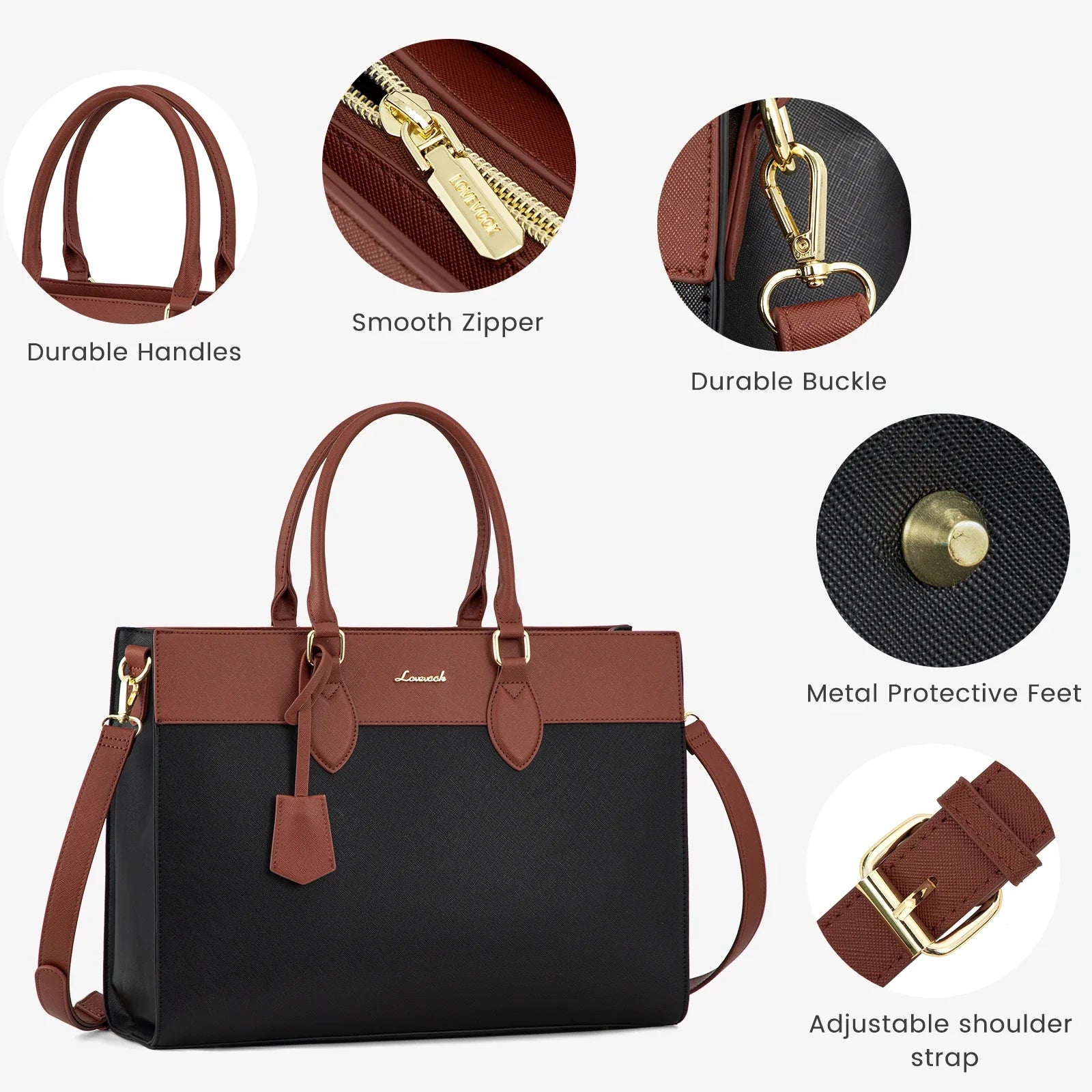 KTX-393555 Stylish 15.6 Inch Laptop Tote Bag for Women – Waterproof Leather Briefcase for Office and Work