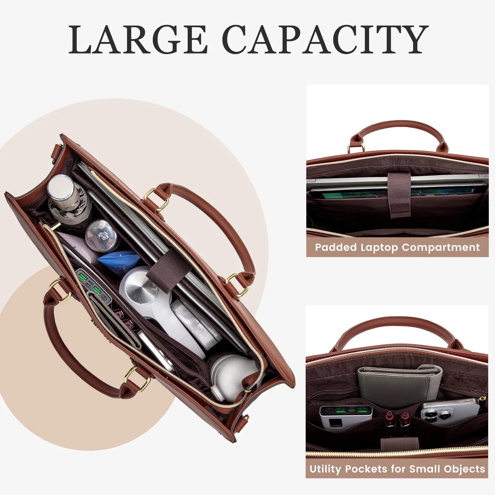 KTX-393555 Stylish 15.6 Inch Laptop Tote Bag for Women – Waterproof Leather Briefcase for Office and Work