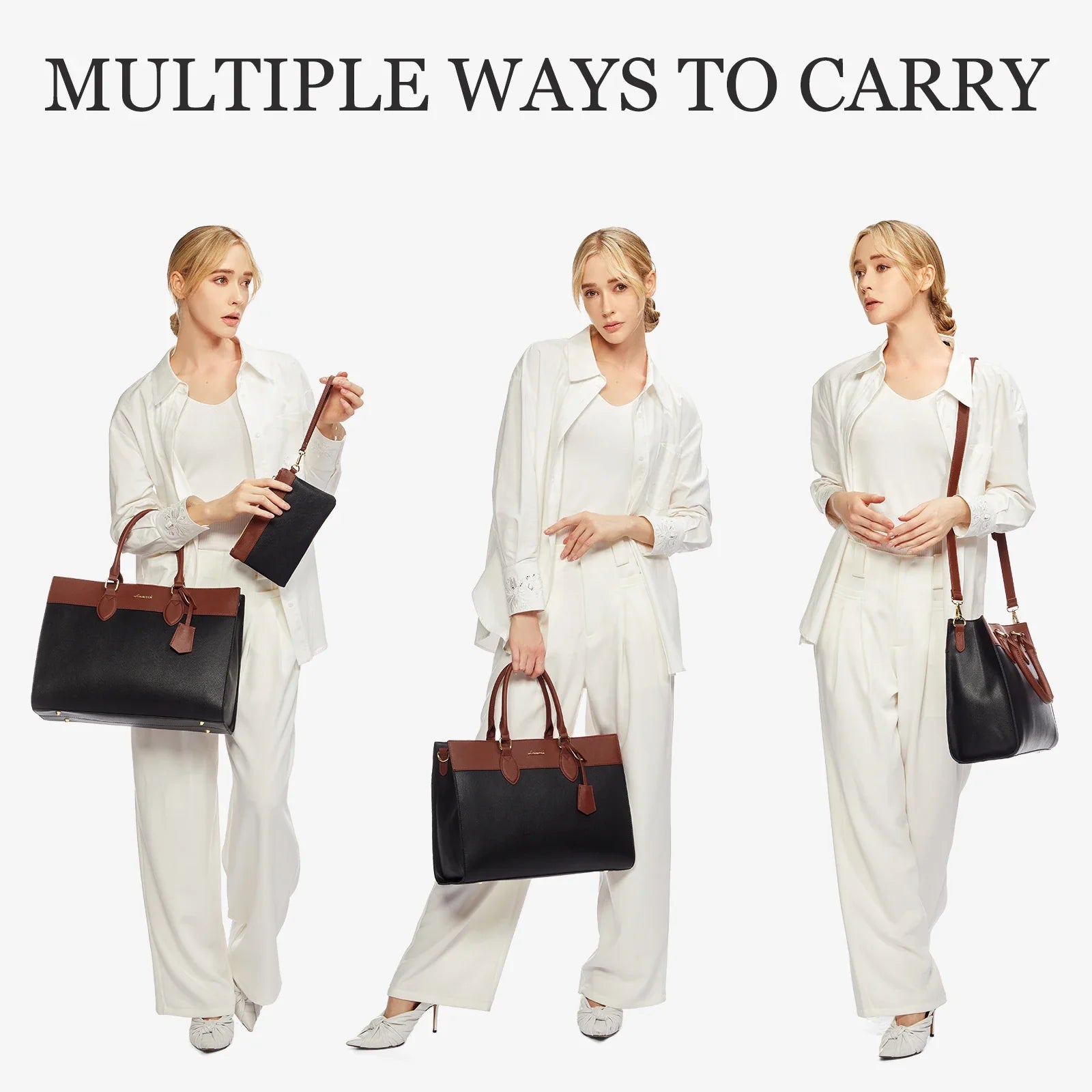 KTX-393555 Stylish 15.6 Inch Laptop Tote Bag for Women – Waterproof Leather Briefcase for Office and Work