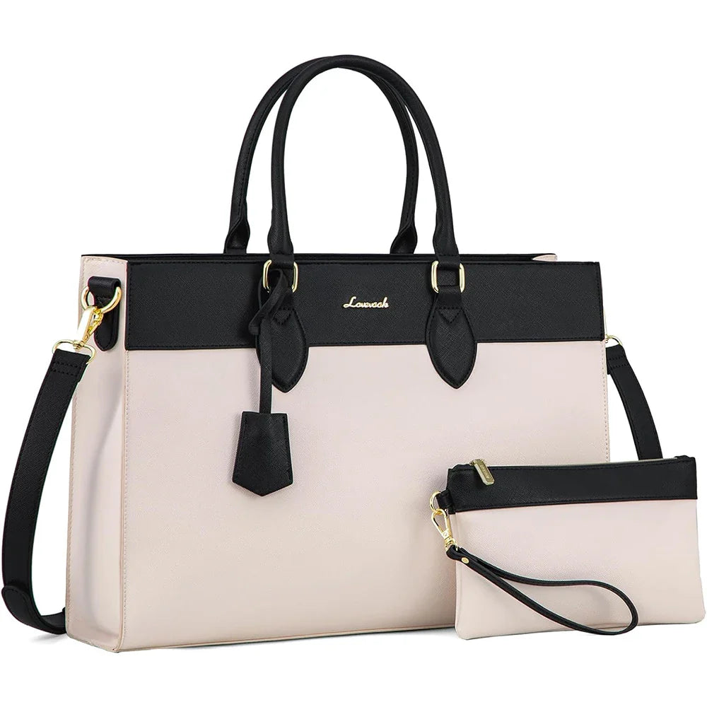 KTX-393555 Stylish 15.6 Inch Laptop Tote Bag for Women – Waterproof Leather Briefcase for Office and Work