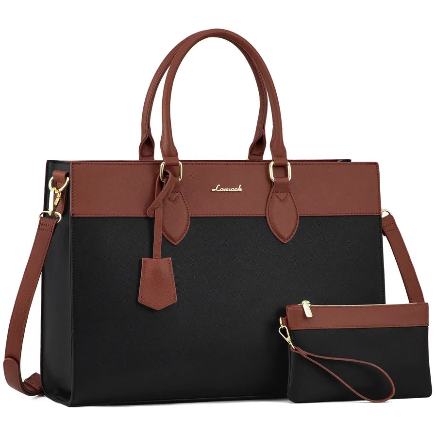 KTX-393555 Stylish 15.6 Inch Laptop Tote Bag for Women – Waterproof Leather Briefcase for Office and Work