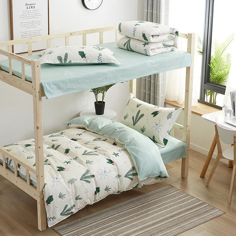 KTX-393939 Floral and Leaf Pattern Cotton Bedding Set - 3 Pieces, Includes Quilt Cover and Bed Sheet