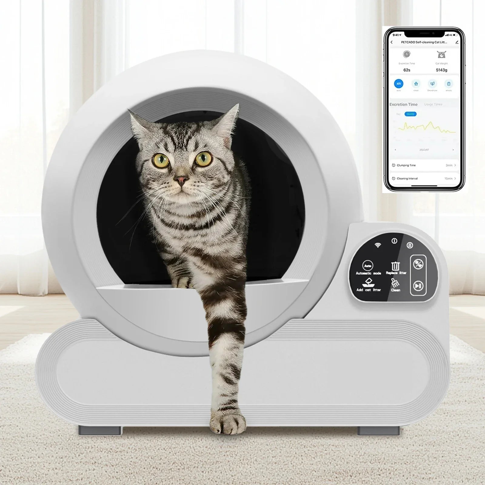 KTX-394451 70L Smart Cat Litter Box with Automatic Cleaning, Odor Control, and WiFi Connectivity for Cats Up to 10kg