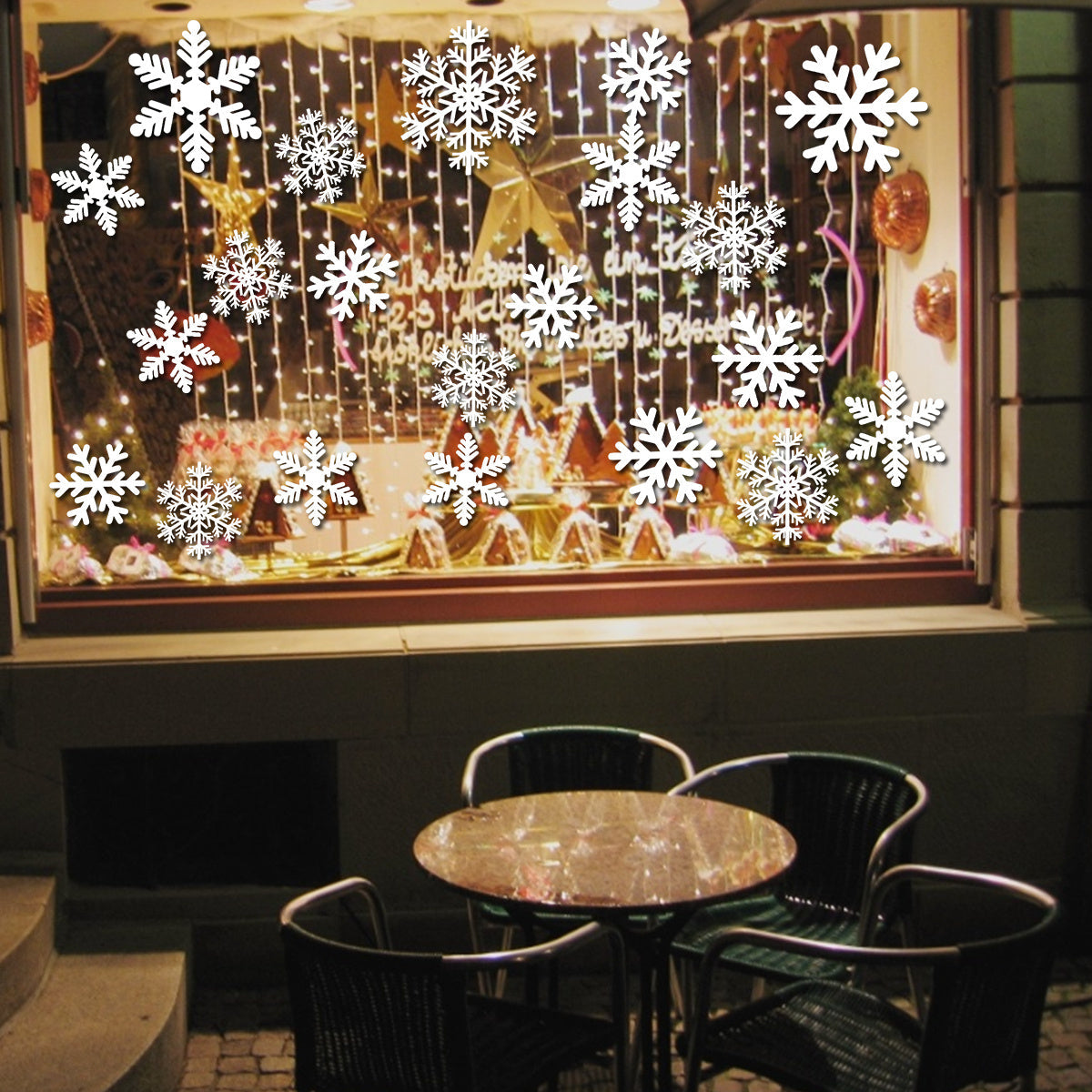 KTX-395411 White Snowflake Window Clings - 135 Pcs Static Stickers for Christmas and Winter Decorations