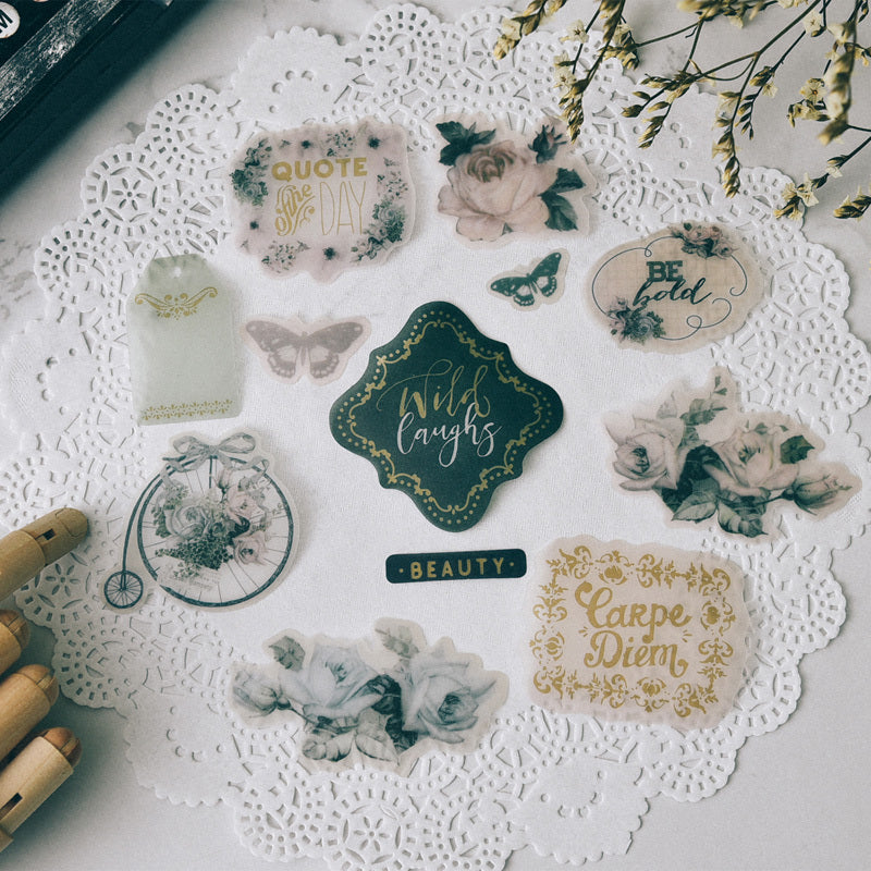 KTX-397395 Vintage Handcrafted Acid Paper Sticker Set - 45 Unique Designs