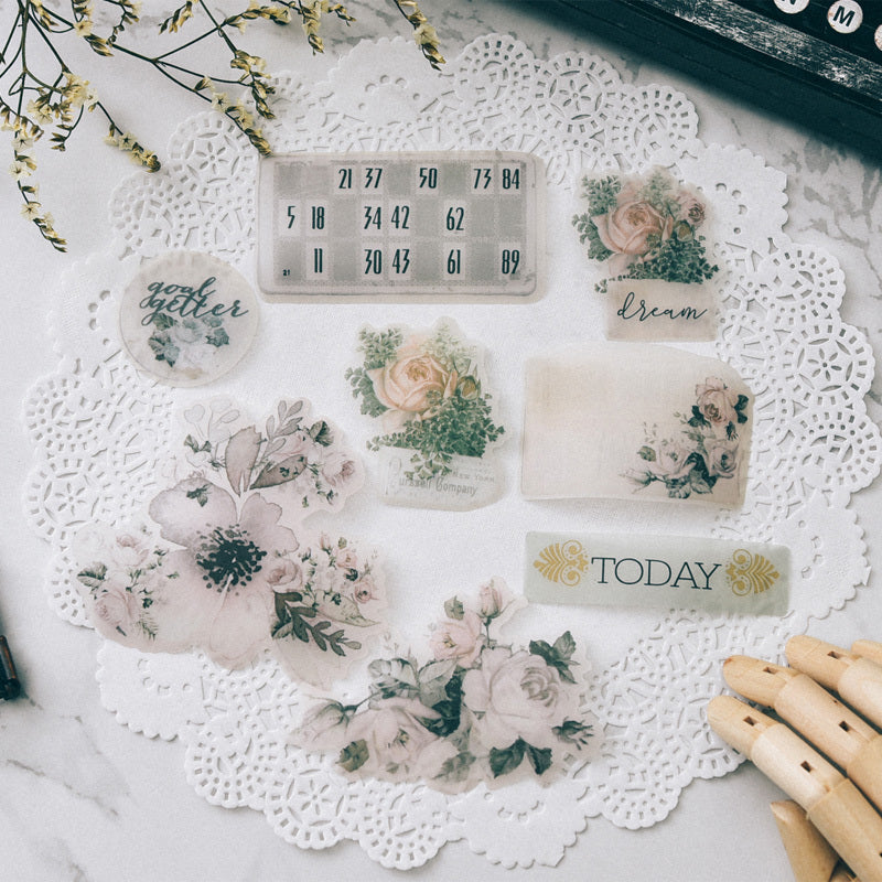 KTX-397395 Vintage Handcrafted Acid Paper Sticker Set - 45 Unique Designs