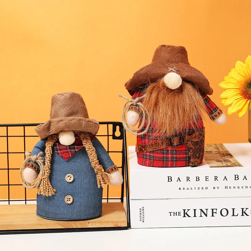 KTX-397715 Cowboy Rudolph Stuffed Doll Ornament - Soft Plush Toy for Kids, 17 cm, Dwarf Design