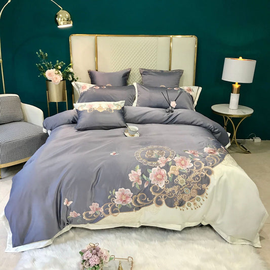 KTX-397779 Color-Blocked Cotton Embroidered Quilt Cover Set, Available in Various Sizes and Colors