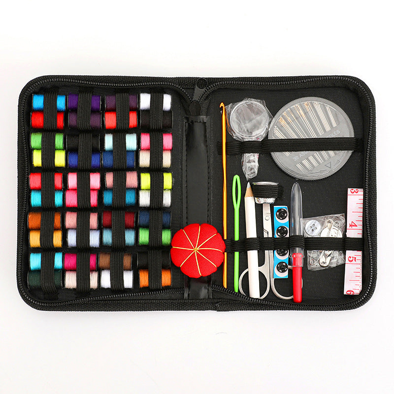 KTX-398291 92-Piece Household Sewing Kit with Thread, Needles, Scissors, and Accessories in Black Storage Box