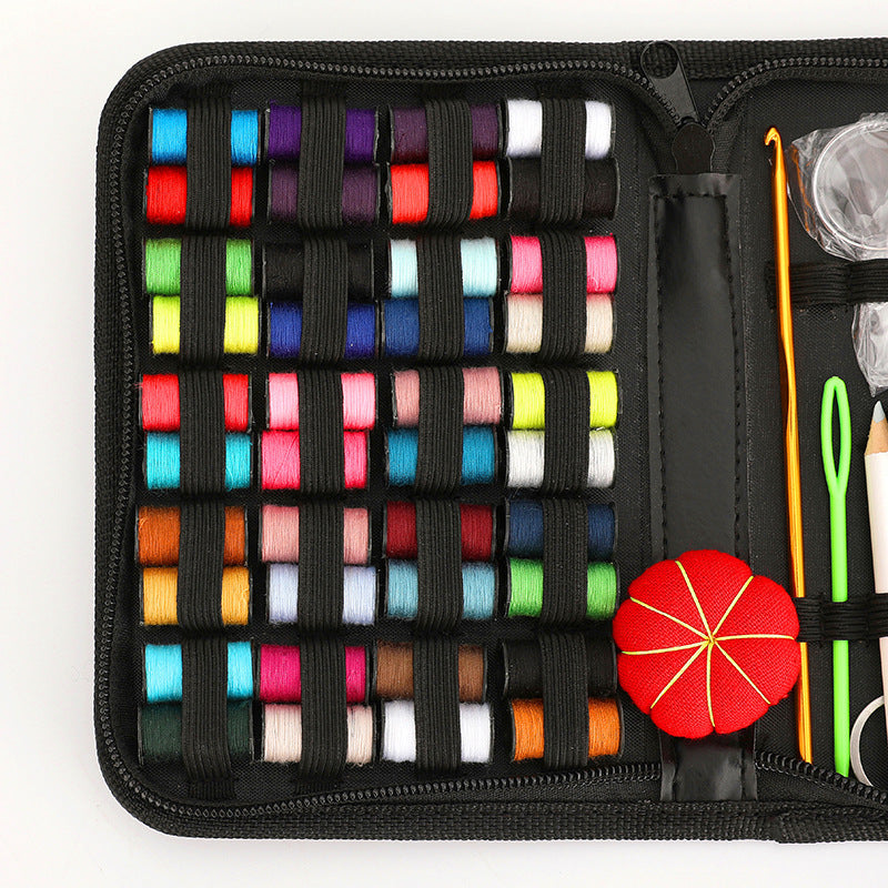 KTX-398291 92-Piece Household Sewing Kit with Thread, Needles, Scissors, and Accessories in Black Storage Box