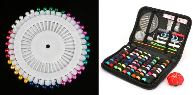 KTX-398291 92-Piece Household Sewing Kit with Thread, Needles, Scissors, and Accessories in Black Storage Box