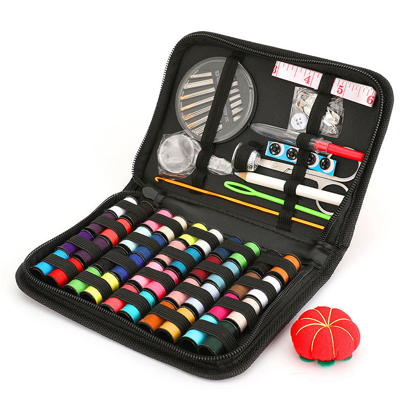 KTX-398291 92-Piece Household Sewing Kit with Thread, Needles, Scissors, and Accessories in Black Storage Box
