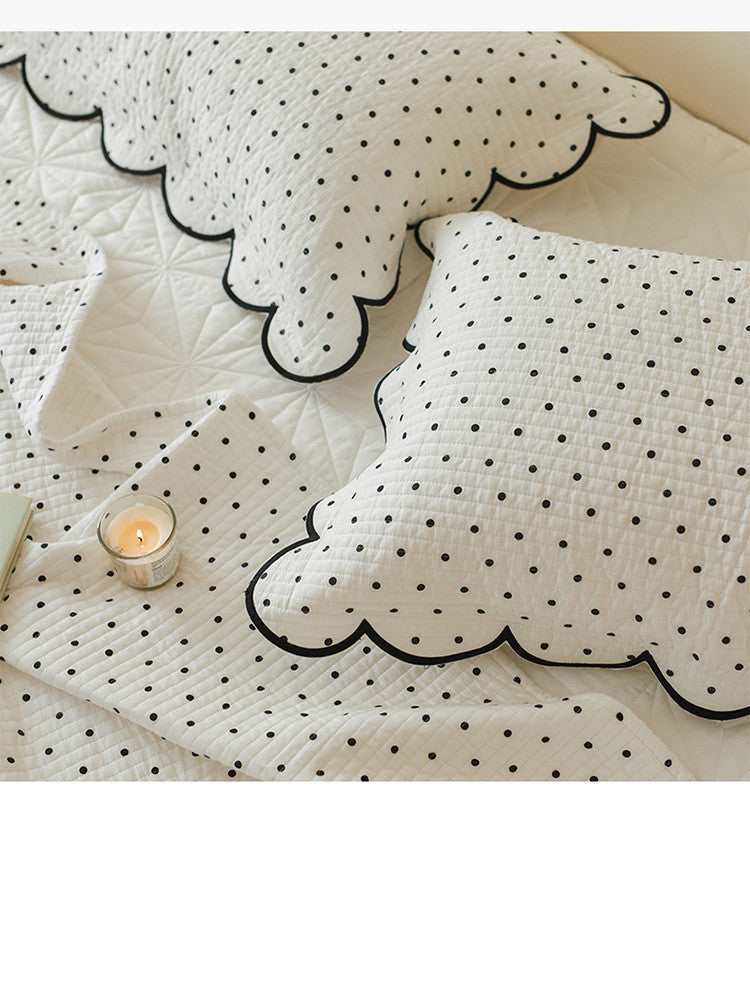 KTX-398611 Double-Sided Quilted Pure Cotton Bed Cover with White Polka Dots - 200x230cm and Two Pillowcases