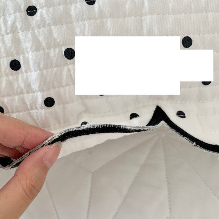 KTX-398611 Double-Sided Quilted Pure Cotton Bed Cover with White Polka Dots - 200x230cm and Two Pillowcases