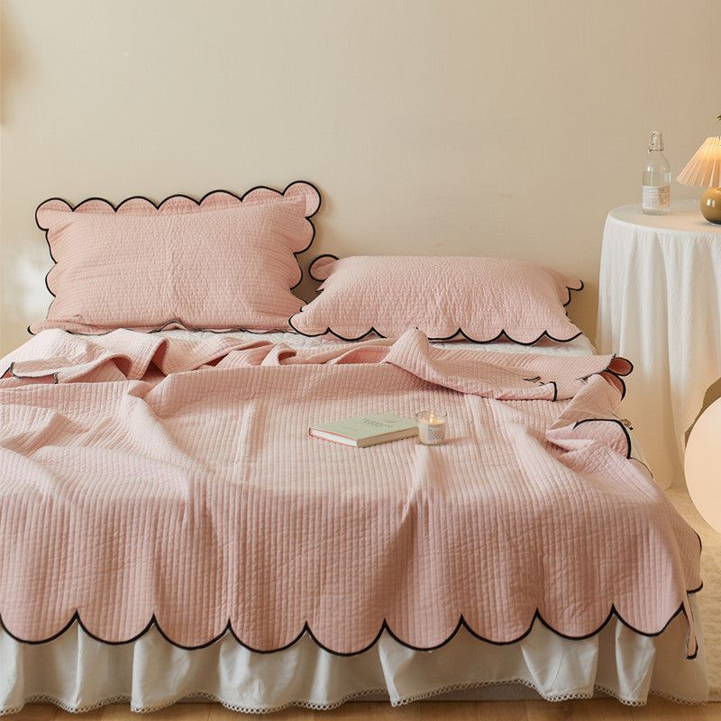 KTX-398611 Double-Sided Quilted Pure Cotton Bed Cover with White Polka Dots - 200x230cm and Two Pillowcases