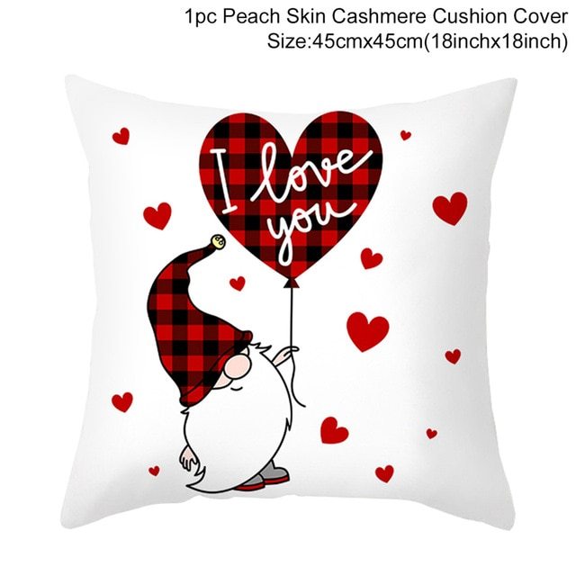 KTX-399443 Red Cartoon Letter Valentine's Day Pillowcase in Peach Skin for Living Room or Bedroom, 45x45cm