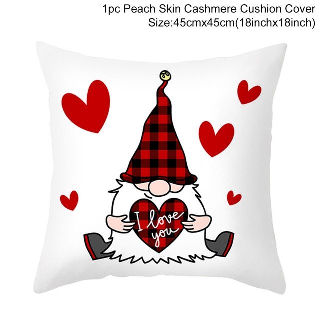 KTX-399443 Red Cartoon Letter Valentine's Day Pillowcase in Peach Skin for Living Room or Bedroom, 45x45cm