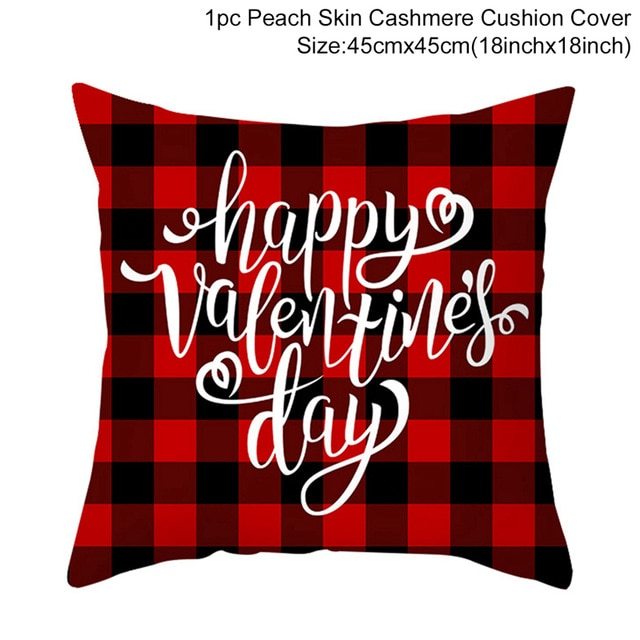 KTX-399443 Red Cartoon Letter Valentine's Day Pillowcase in Peach Skin for Living Room or Bedroom, 45x45cm