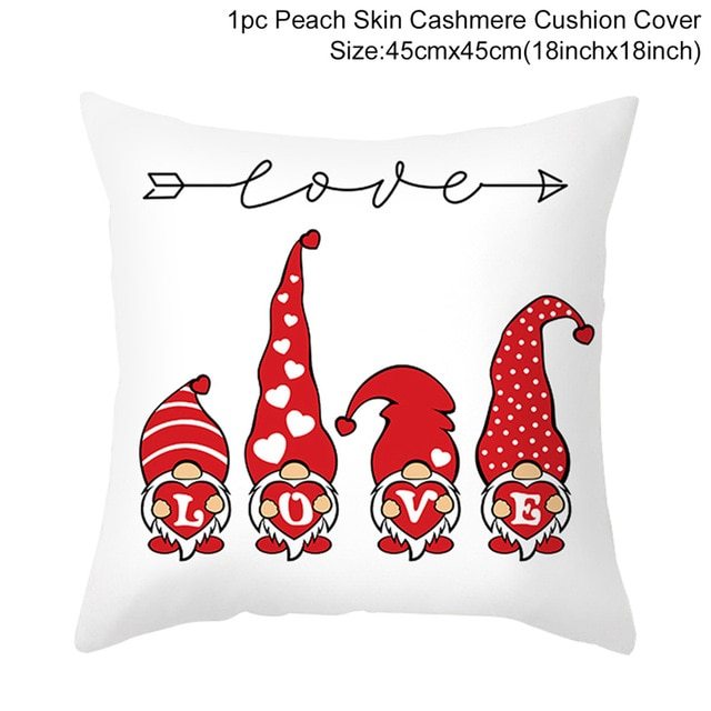 KTX-399443 Red Cartoon Letter Valentine's Day Pillowcase in Peach Skin for Living Room or Bedroom, 45x45cm
