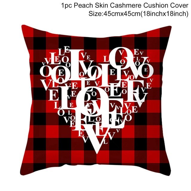KTX-399443 Red Cartoon Letter Valentine's Day Pillowcase in Peach Skin for Living Room or Bedroom, 45x45cm