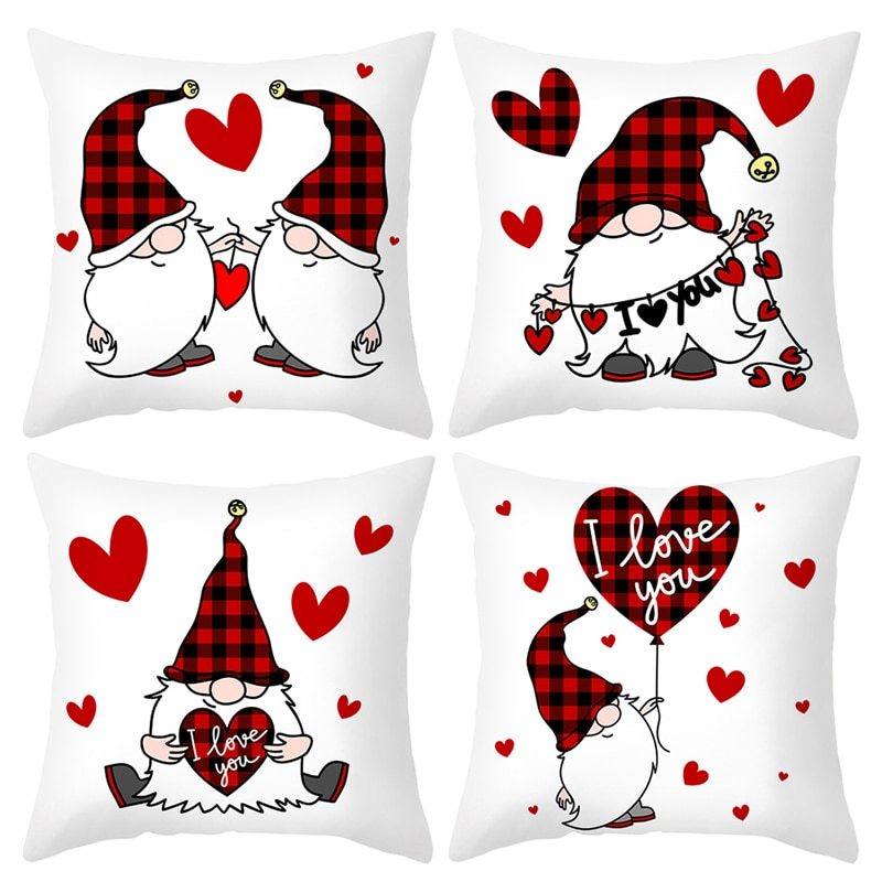 KTX-399443 Red Cartoon Letter Valentine's Day Pillowcase in Peach Skin for Living Room or Bedroom, 45x45cm