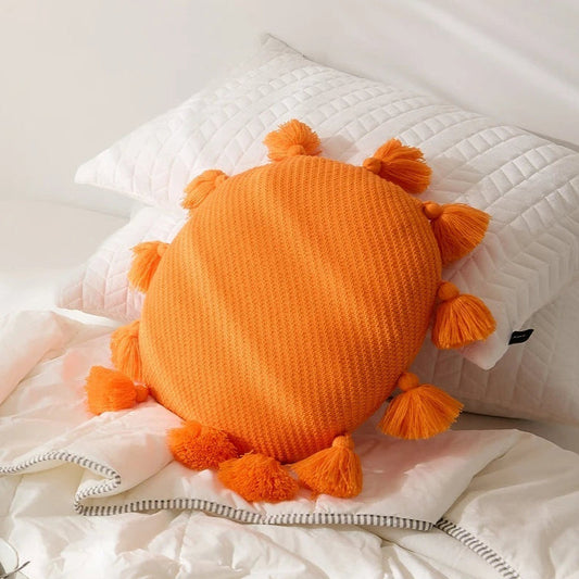 KTX-399571 Nordic Solid Color Tassel Cushion - Beige, Orange, Pink, Dark Blue, Turmeric - 40CM