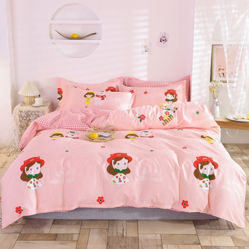 KTX-400083 Three-Piece Floral Duvet Cover Set with Linen and Cotton Bedding for 1.2m to 2.2m Beds